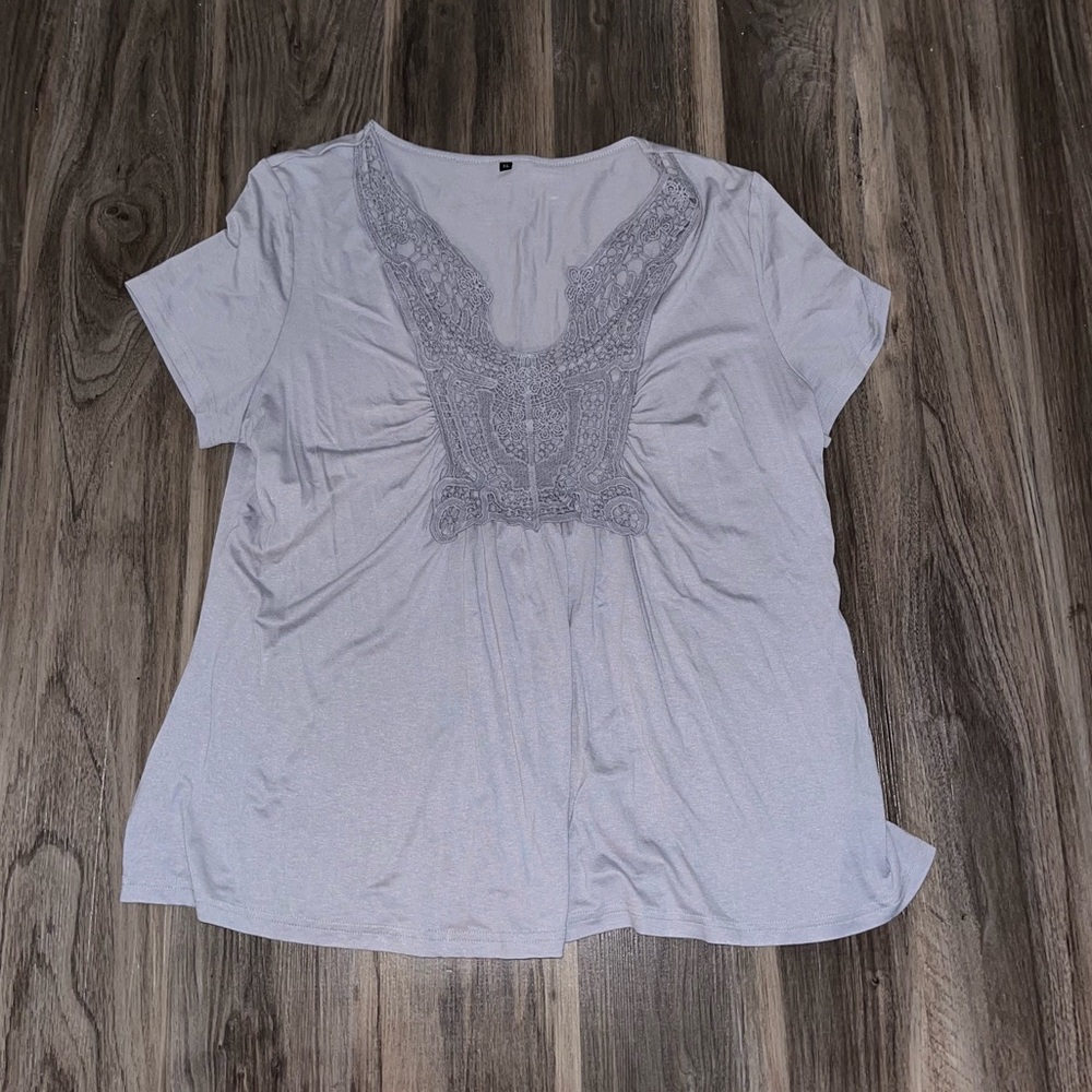 MISS MOLY—Grey Peasant Top